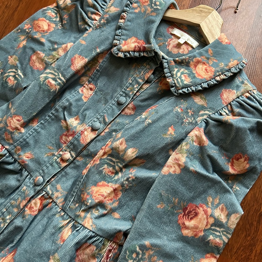 NWOT Loveshackfancy Beyers Ruffle Trim Collar Corduroy Puff Sleeve Mini Dress 2 - Picture 8 of 17
